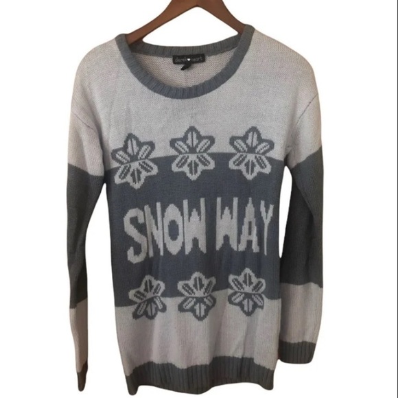 Derek Heart Sweaters - Gray SNOW WAY Snowflake Novelty Knit Sweater Christmas sweater Holiday Ski trip